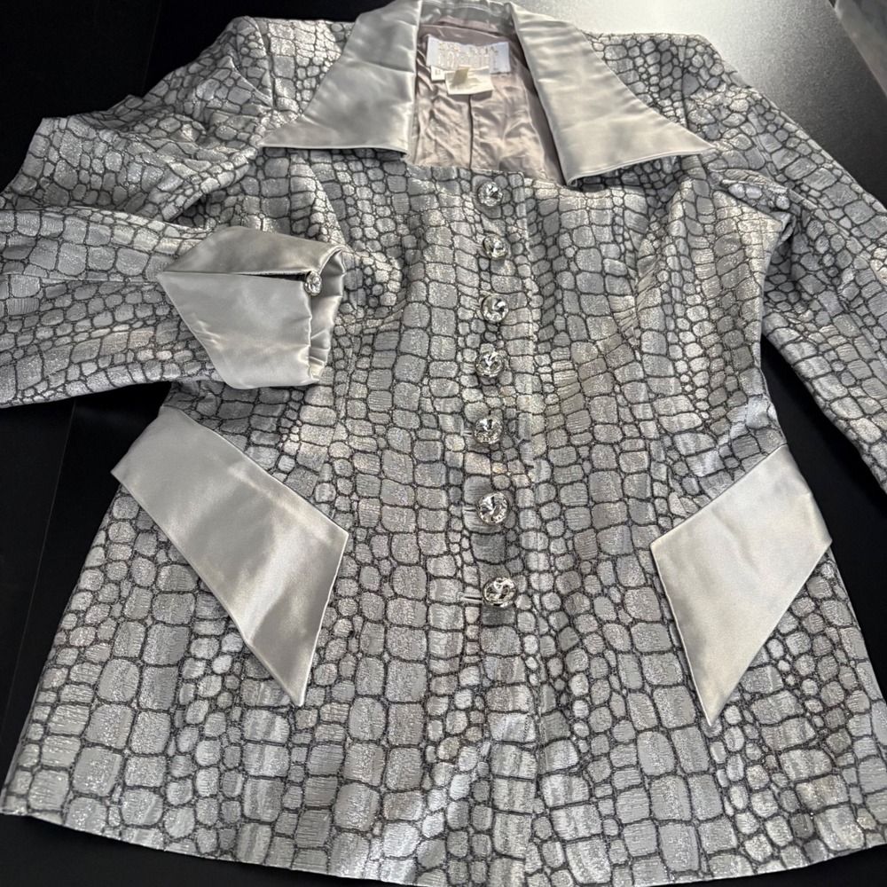 Escada Couture gray‎ sparkle jacket blazer crocodile print silk 80% crystal sz34